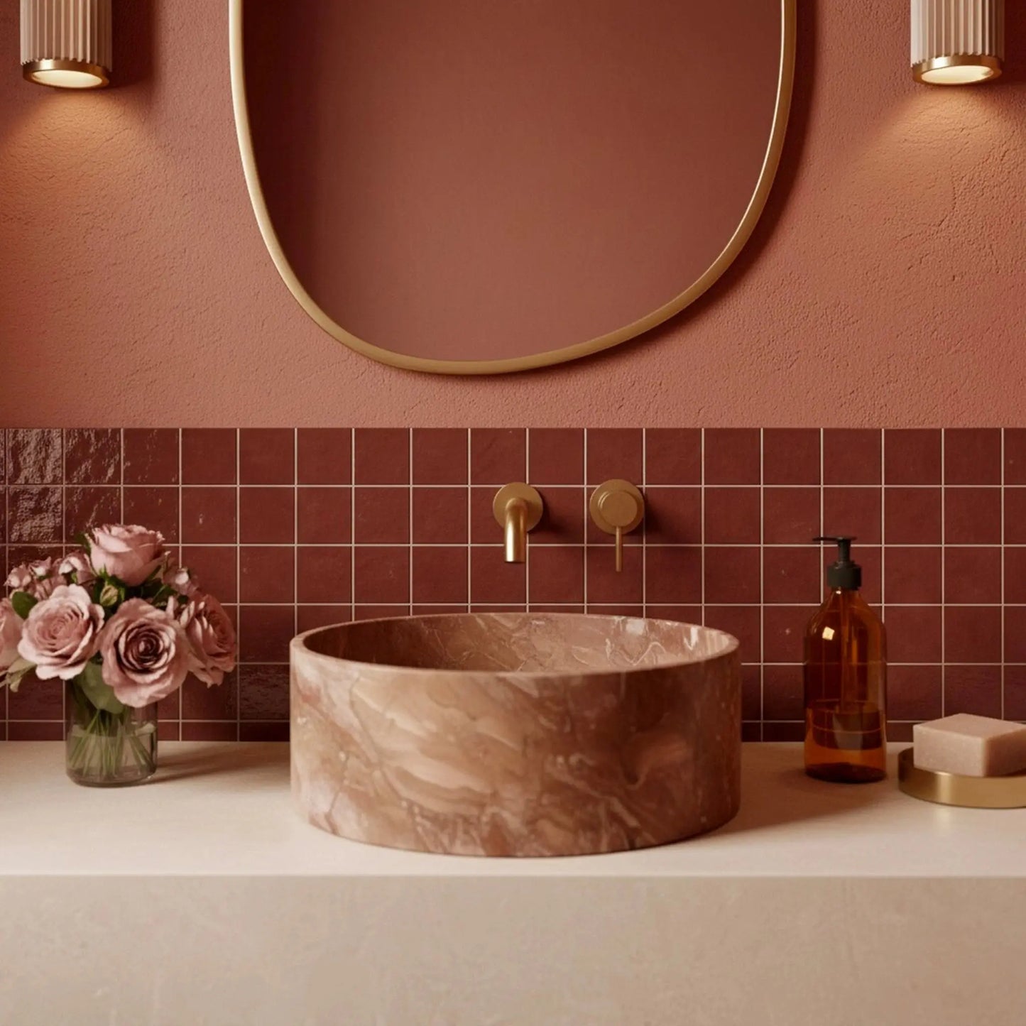 Vasque ronde en marbre ROUGE DUCESSA