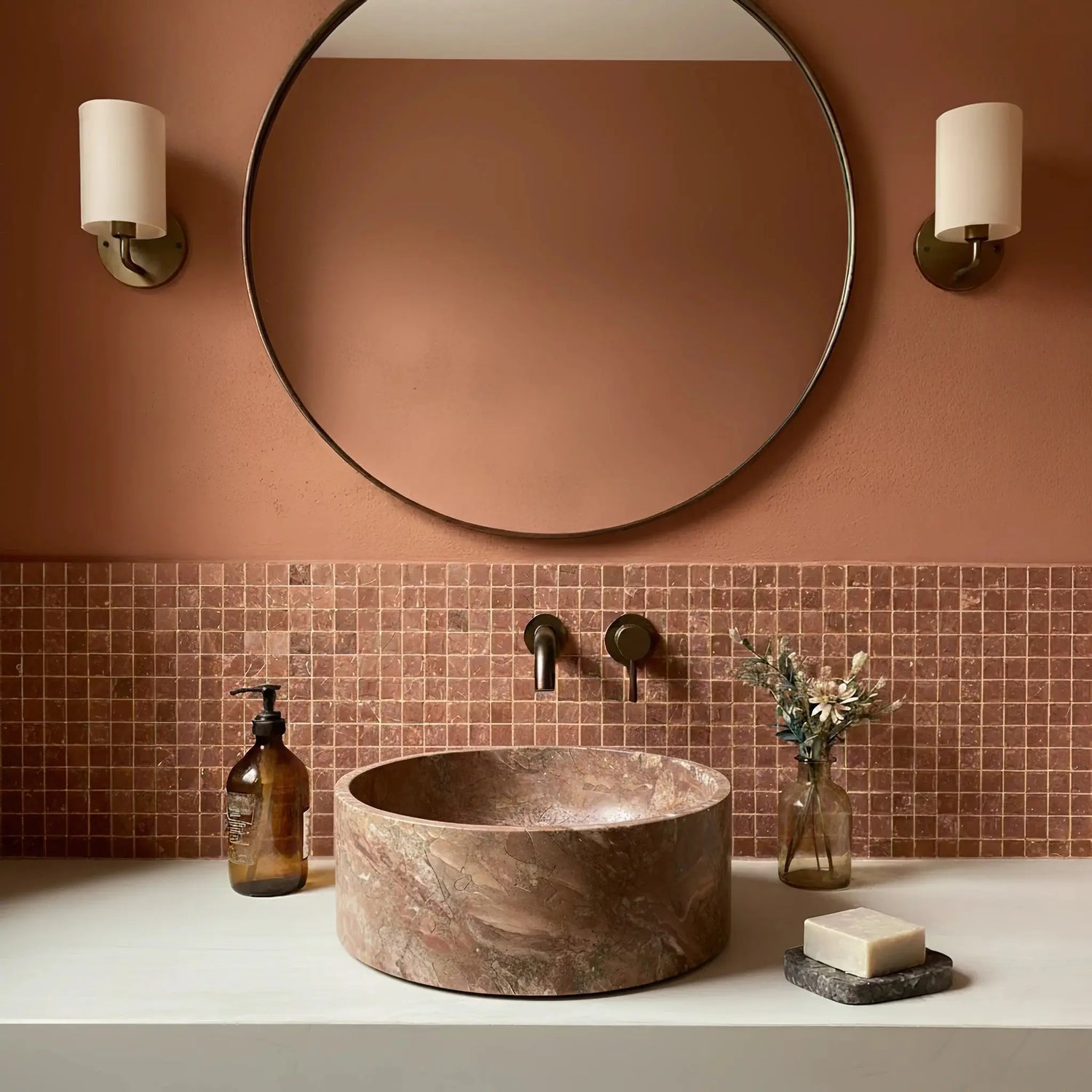 Vasque ronde en marbre ROUGE DUCESSA Minéral pierre naturelle