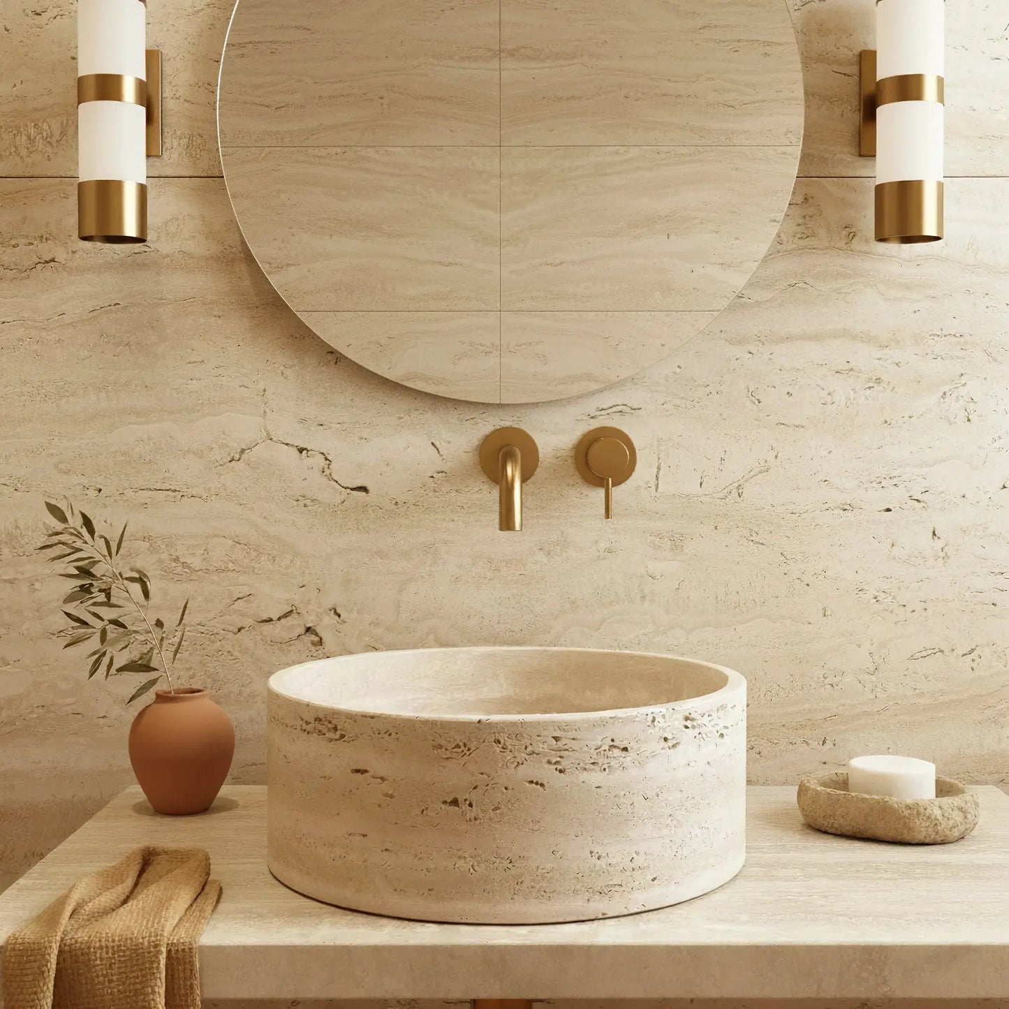 Vasque ronde en TRAVERTIN ROMAIN