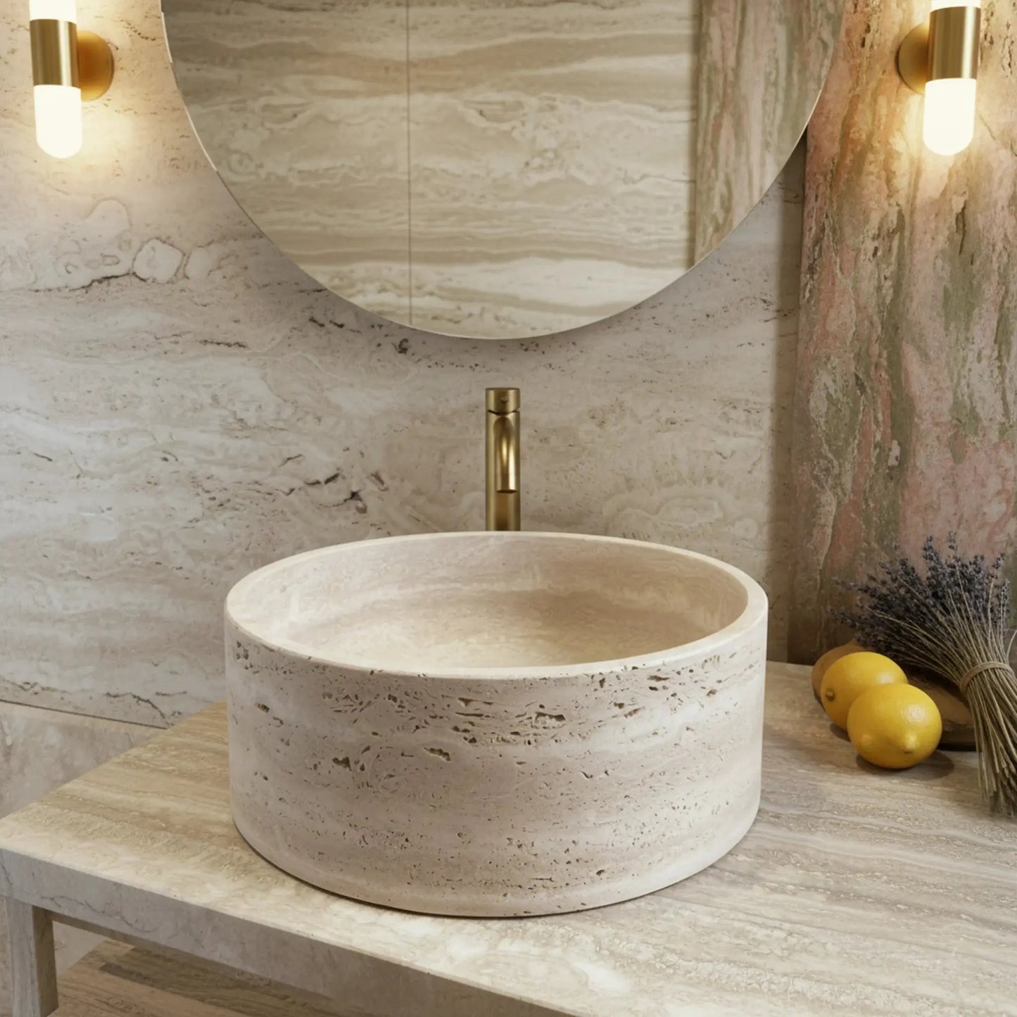 Vasque ronde en TRAVERTIN ROMAIN