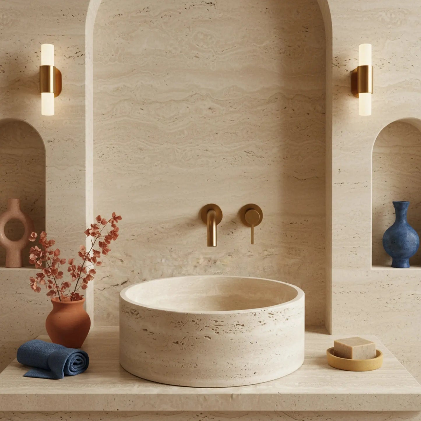 Vasque ronde en TRAVERTIN ROMAIN