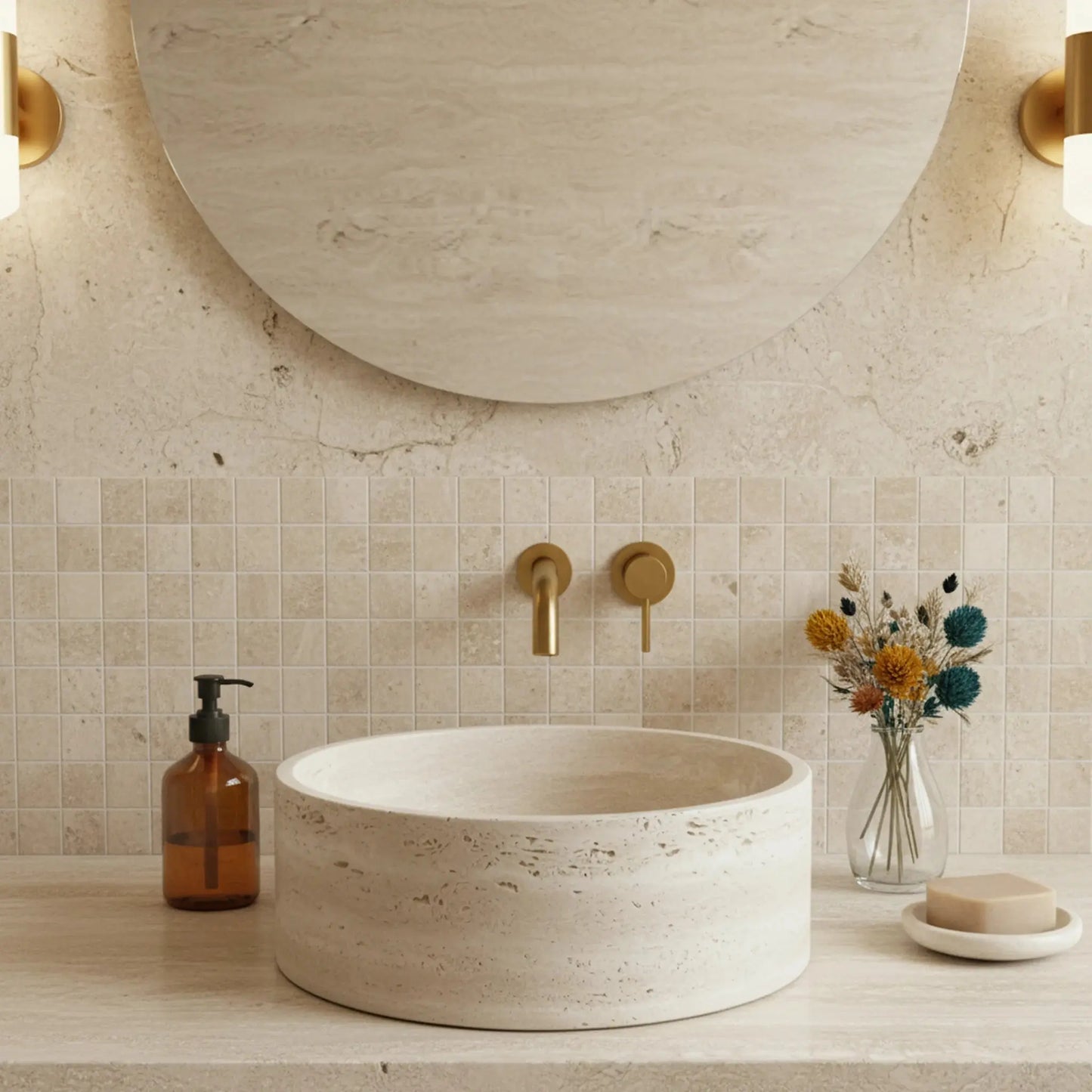 Vasque ronde en TRAVERTIN ROMAIN