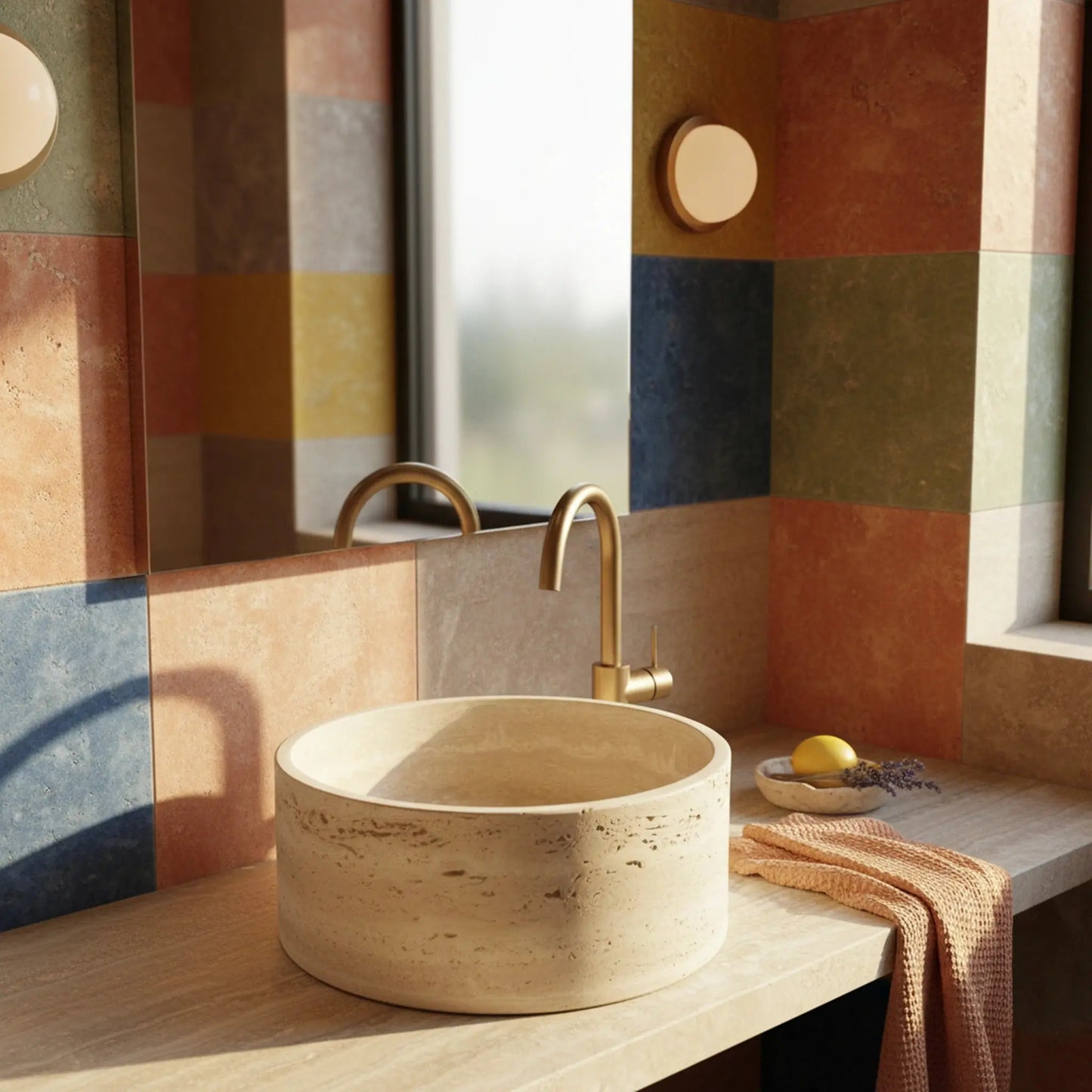 Vasque ronde en TRAVERTIN ROMAIN