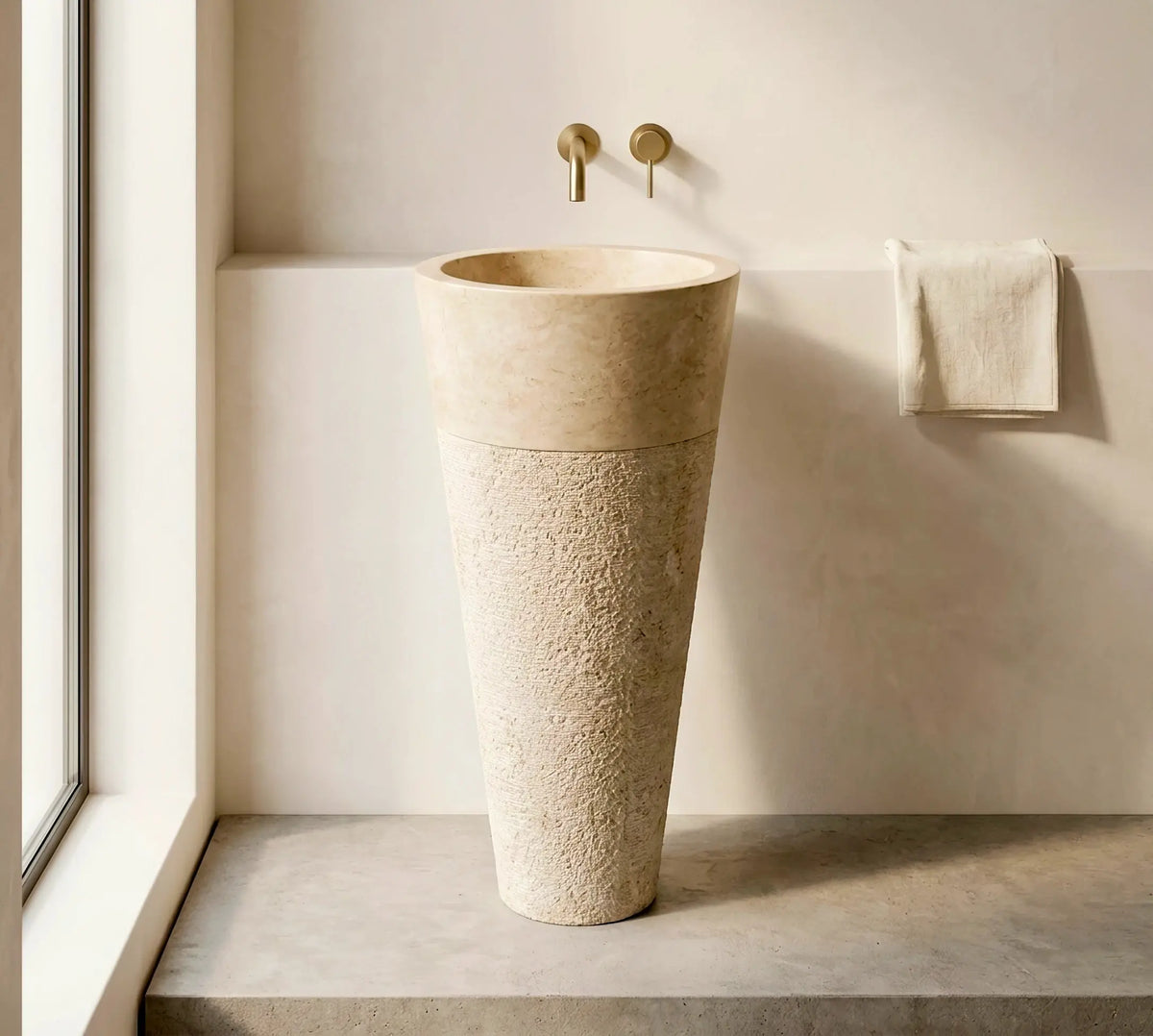 Vasque sur pied en MARBRE BEIGE Minéral pierre naturelle